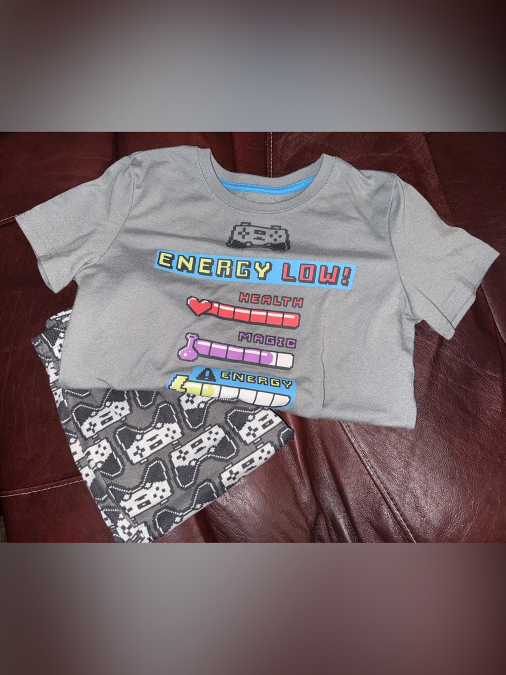 Kids Grey 'Energy Low' Short Sleeve and Shorts Pajama Set